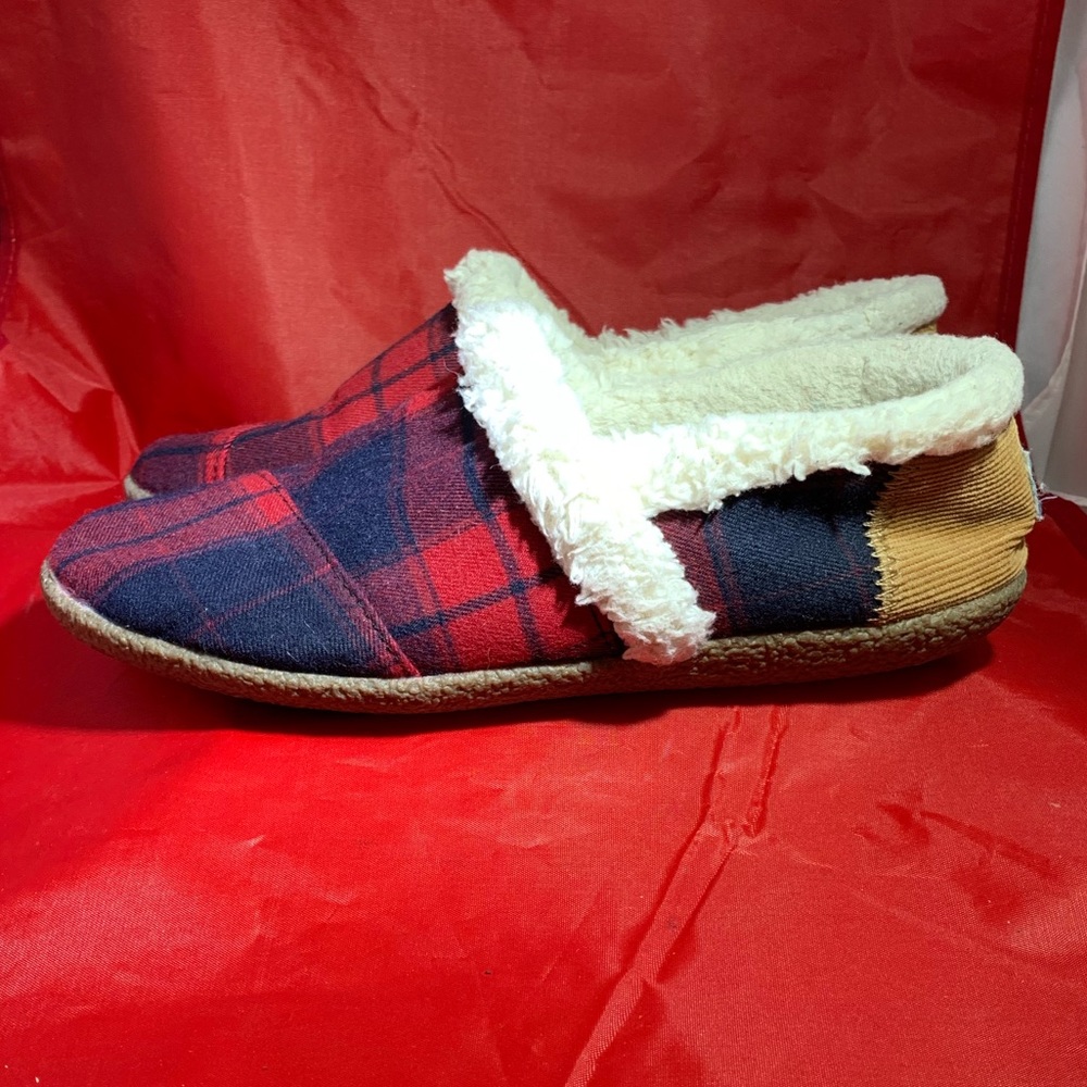 Toms Red Buffalo Plaid Sherpa Lined Slippers